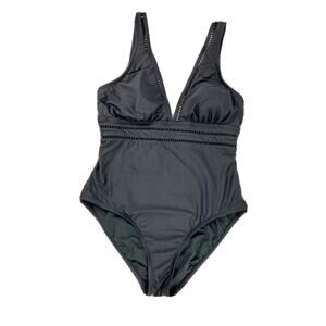 Fresh Water Women Black 1 Piece Swimsuit Size Large Eyelet Style Trim Flattering